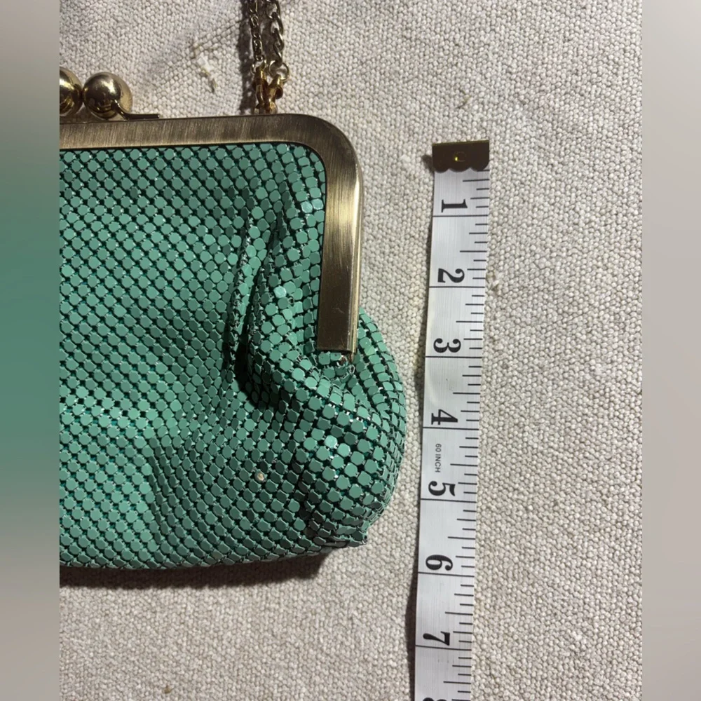Zara Teal Mesh Art Deco Frame Bag with Chain Strap - Picture 5 of 9